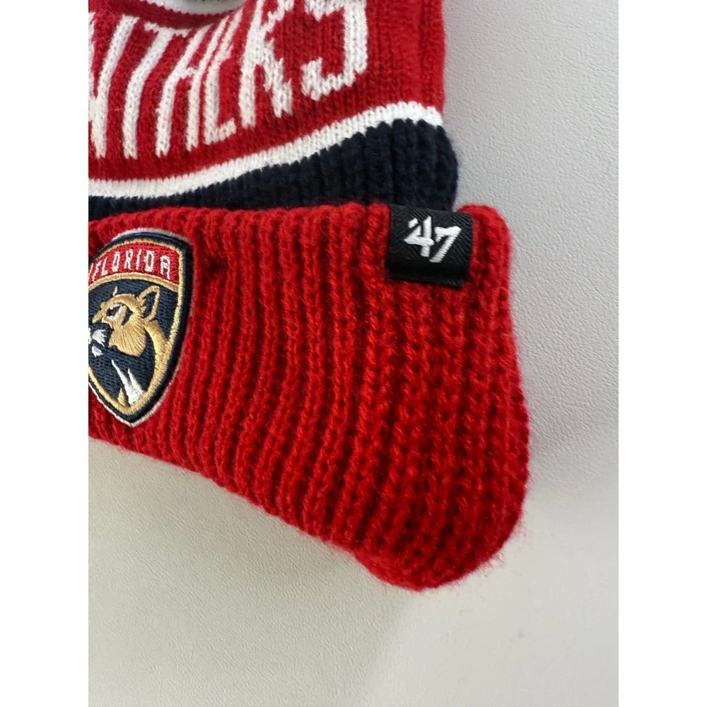 47 Brand NFL Florida Panthers Knit Pom Pom Beanie Hat Youth Embroidered One Size